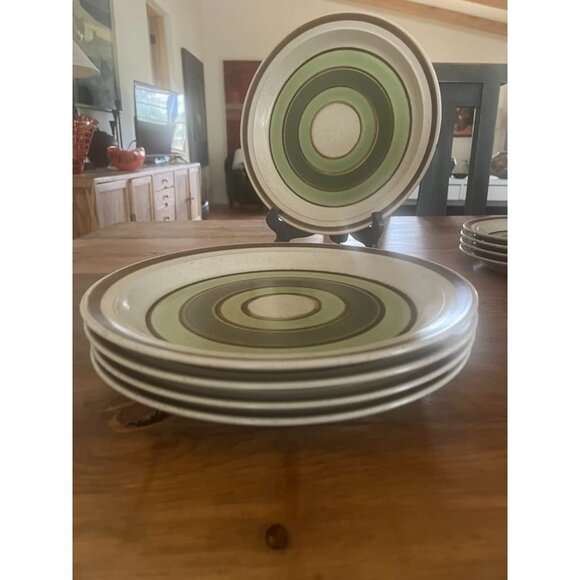 RARE Premiere Jeweltones Jade Vintage MCM Stoneware Dinner Plates (4) Japan - Picture 5 of 6